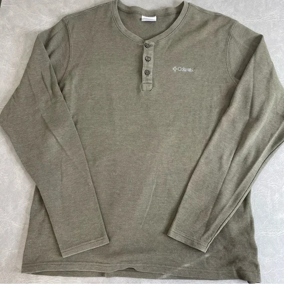 Columbia Men's Green Long Sleeve Thermal Henley - Picture 1 of 6